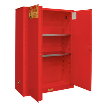 FM Approved, Flammable Storage Cabinet, 45 Gallon, 2 Doors, Manual Close, 2 Shelves, Red